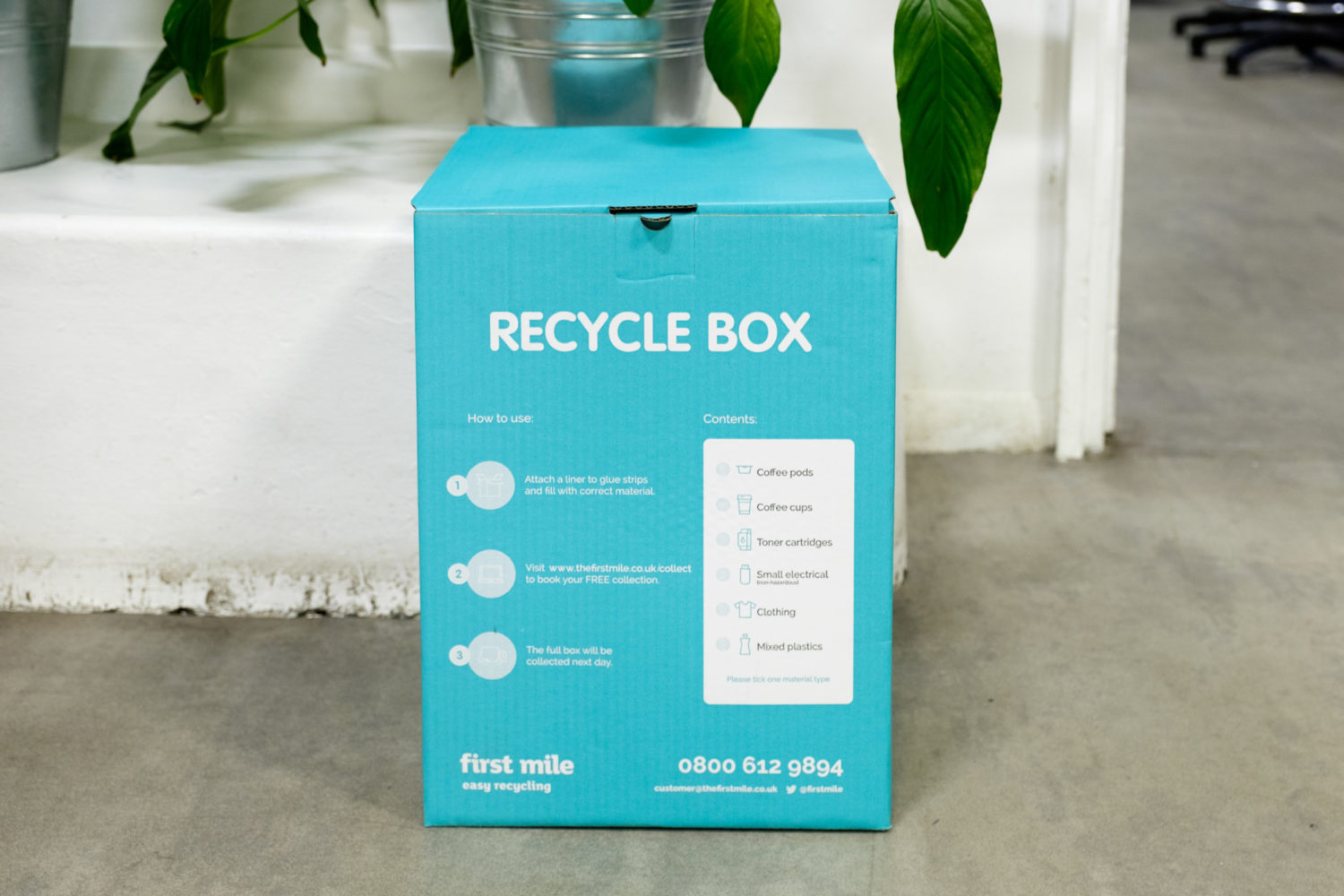 Blue coloured First Mile recycle box