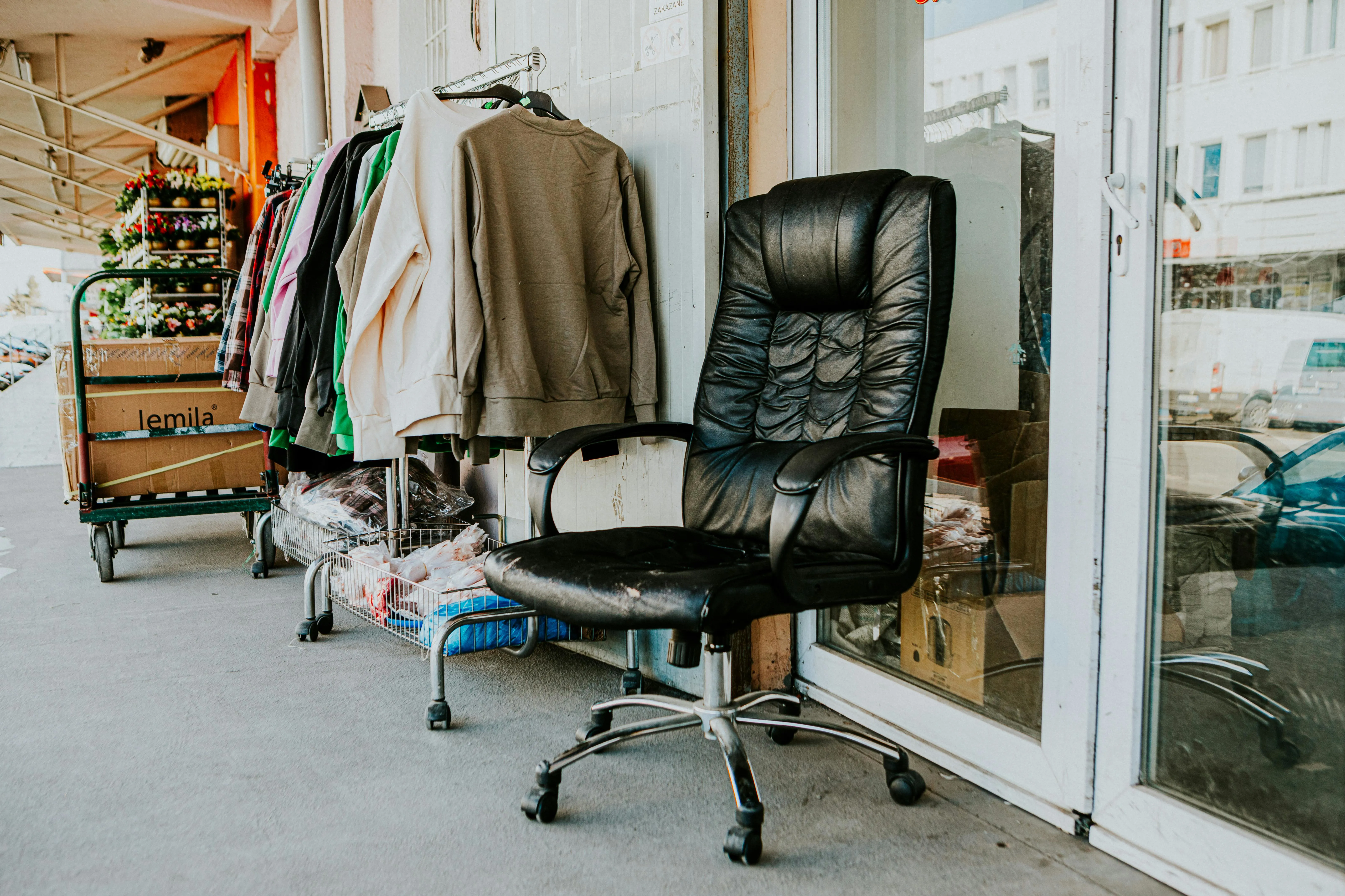 office chair and clothing